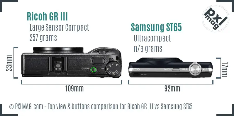 Ricoh GR III vs Samsung ST65 top view buttons comparison