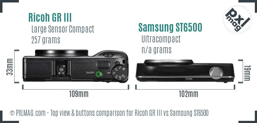 Ricoh GR III vs Samsung ST6500 top view buttons comparison