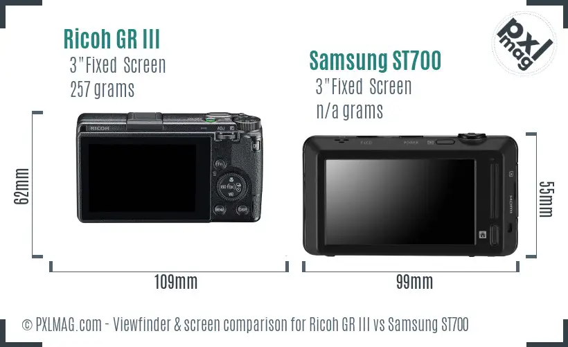 Ricoh GR III vs Samsung ST700 Screen and Viewfinder comparison