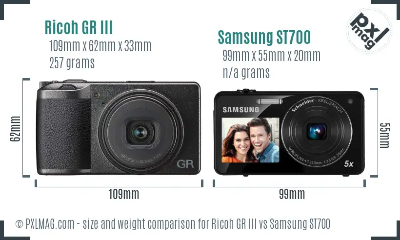 Ricoh GR III vs Samsung ST700 size comparison