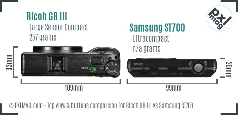 Ricoh GR III vs Samsung ST700 top view buttons comparison