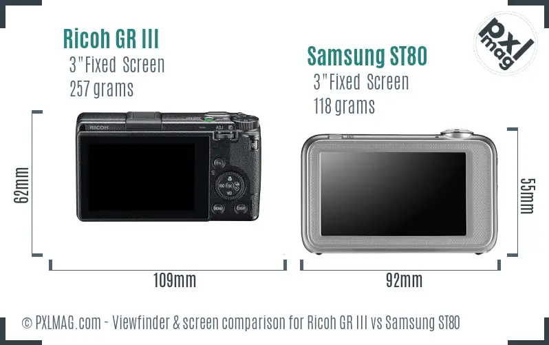 Ricoh GR III vs Samsung ST80 Screen and Viewfinder comparison
