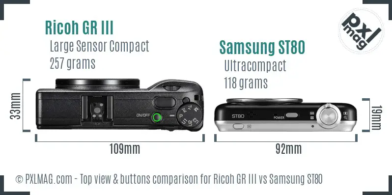 Ricoh GR III vs Samsung ST80 top view buttons comparison