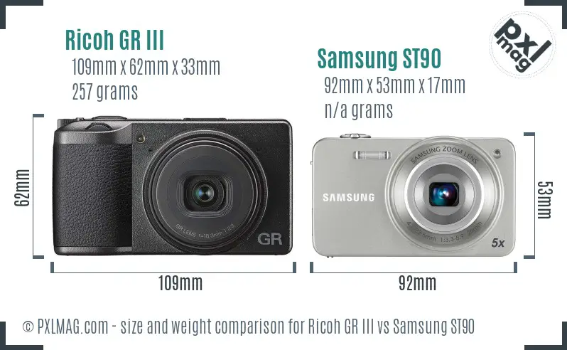 Ricoh GR III vs Samsung ST90 size comparison