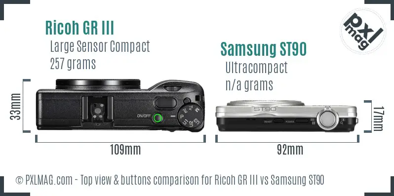 Ricoh GR III vs Samsung ST90 top view buttons comparison