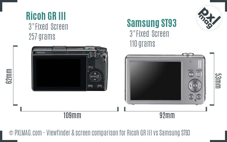 Ricoh GR III vs Samsung ST93 Screen and Viewfinder comparison
