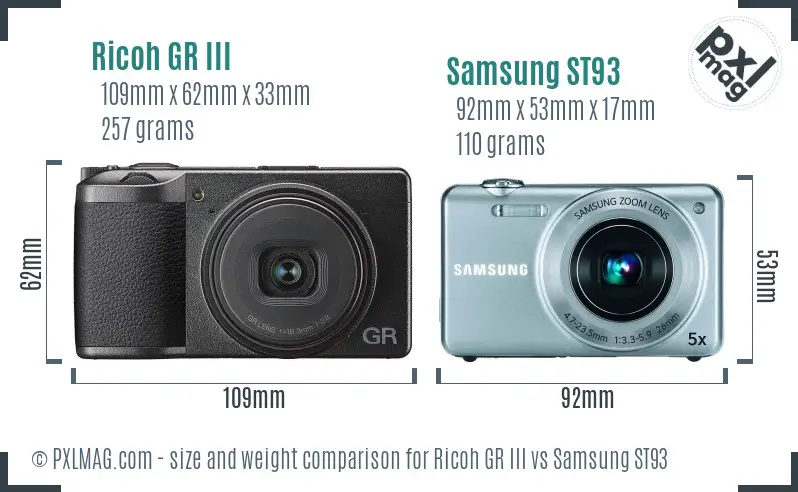 Ricoh GR III vs Samsung ST93 size comparison