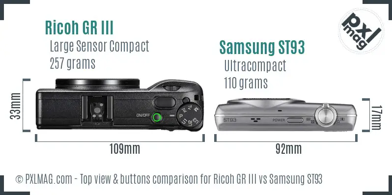 Ricoh GR III vs Samsung ST93 top view buttons comparison