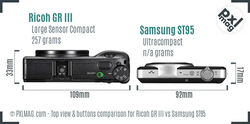 Ricoh GR III vs Samsung ST95 top view buttons comparison
