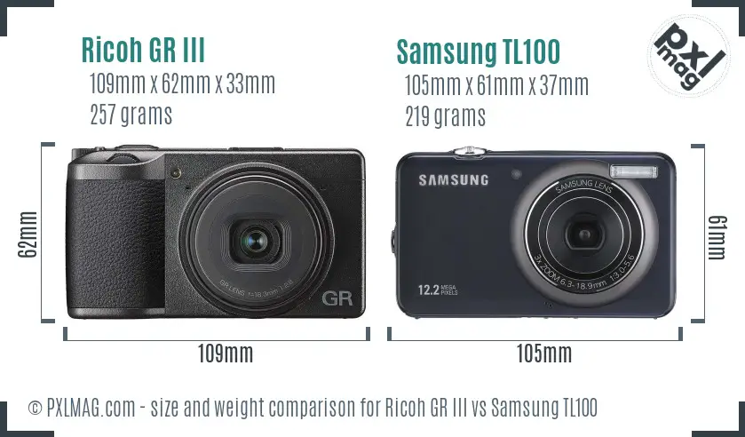 Ricoh GR III vs Samsung TL100 size comparison