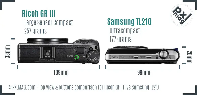 Ricoh GR III vs Samsung TL210 top view buttons comparison