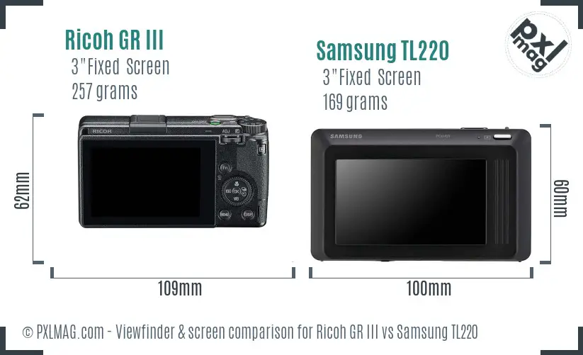 Ricoh GR III vs Samsung TL220 Screen and Viewfinder comparison