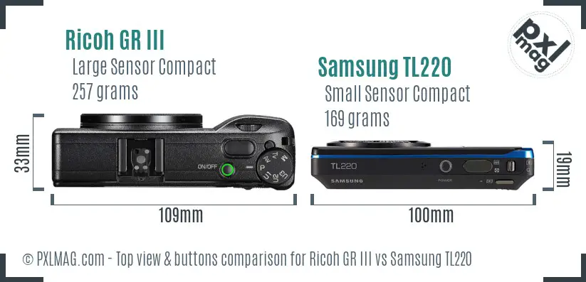 Ricoh GR III vs Samsung TL220 top view buttons comparison