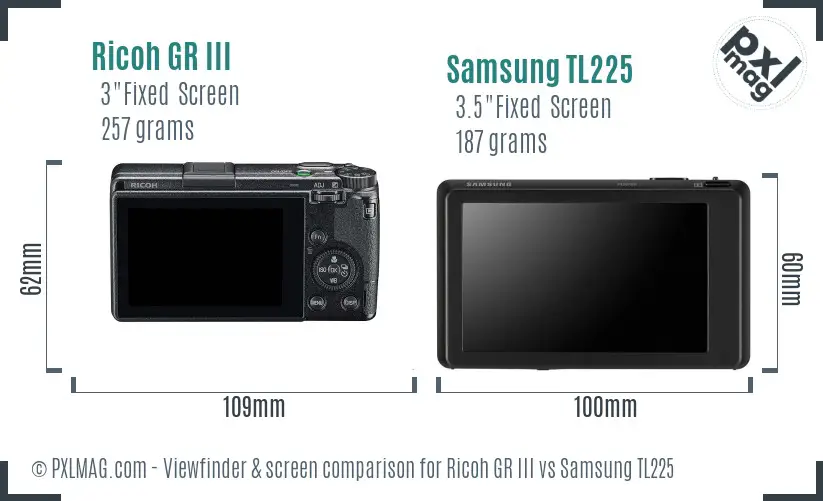 Ricoh GR III vs Samsung TL225 Screen and Viewfinder comparison