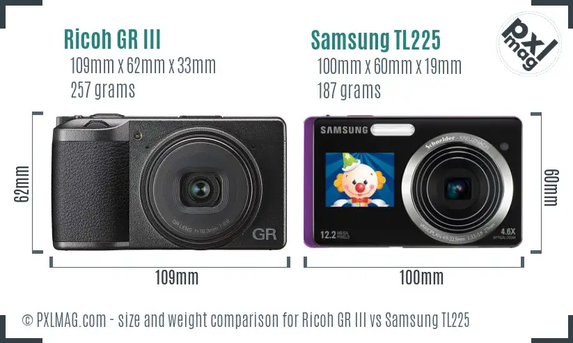 Ricoh GR III vs Samsung TL225 size comparison