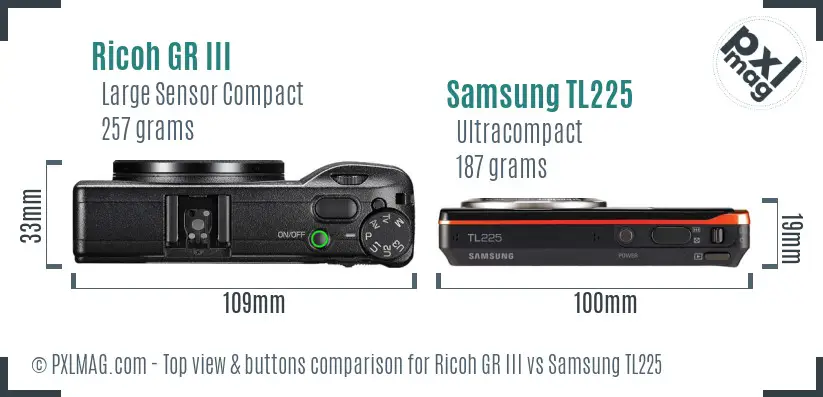 Ricoh GR III vs Samsung TL225 top view buttons comparison