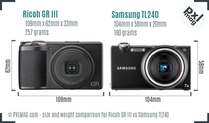 Ricoh GR III vs Samsung TL240 size comparison