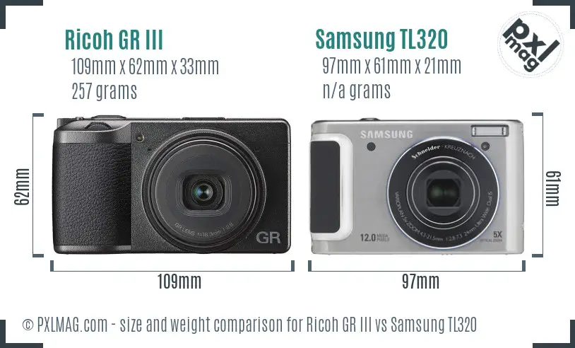 Ricoh GR III vs Samsung TL320 size comparison Ricoh GR III vs Samsung TL320 size comparison