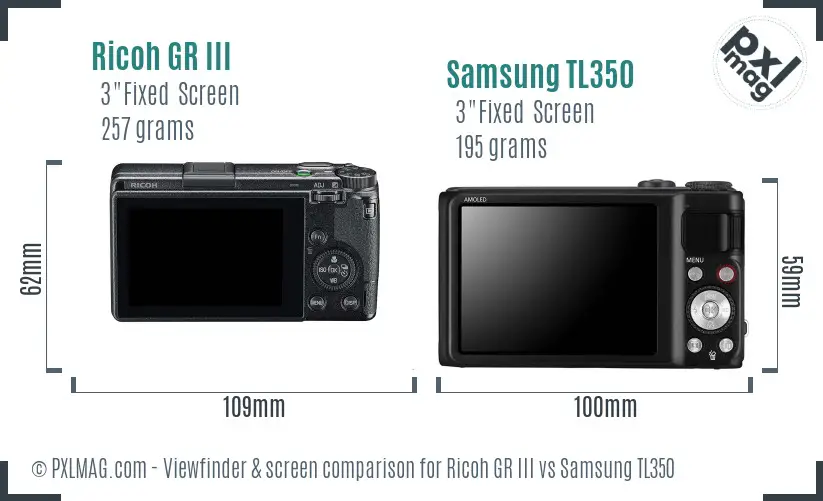 Ricoh GR III vs Samsung TL350 Screen and Viewfinder comparison
