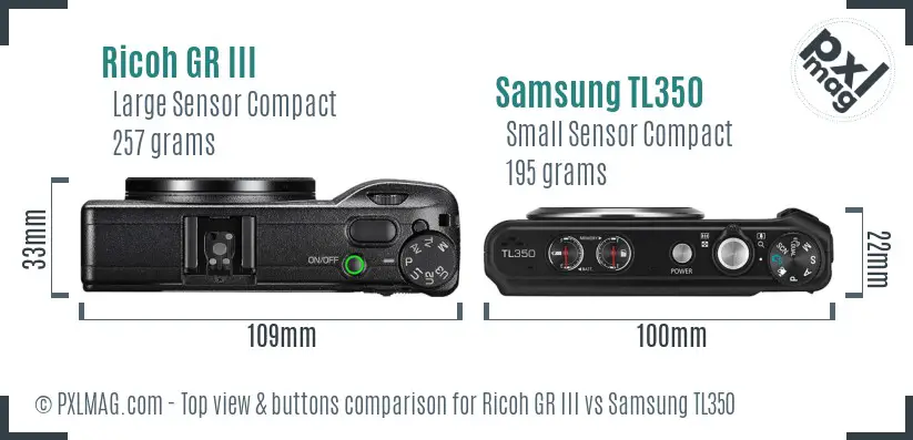 Ricoh GR III vs Samsung TL350 top view buttons comparison