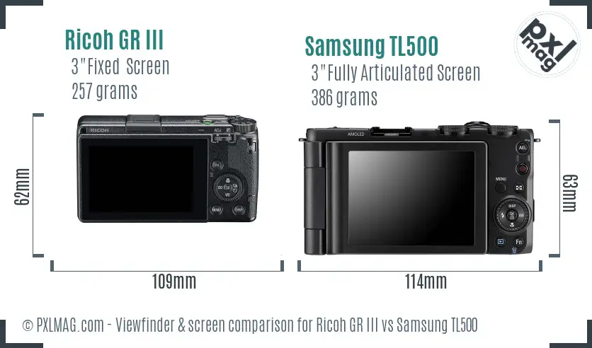 Ricoh GR III vs Samsung TL500 Screen and Viewfinder comparison