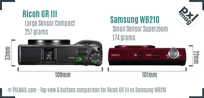 Ricoh GR III vs Samsung WB210 top view buttons comparison