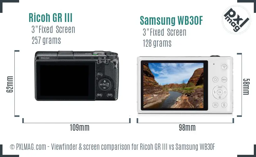 Ricoh GR III vs Samsung WB30F Screen and Viewfinder comparison