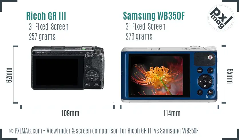 Ricoh GR III vs Samsung WB350F Screen and Viewfinder comparison