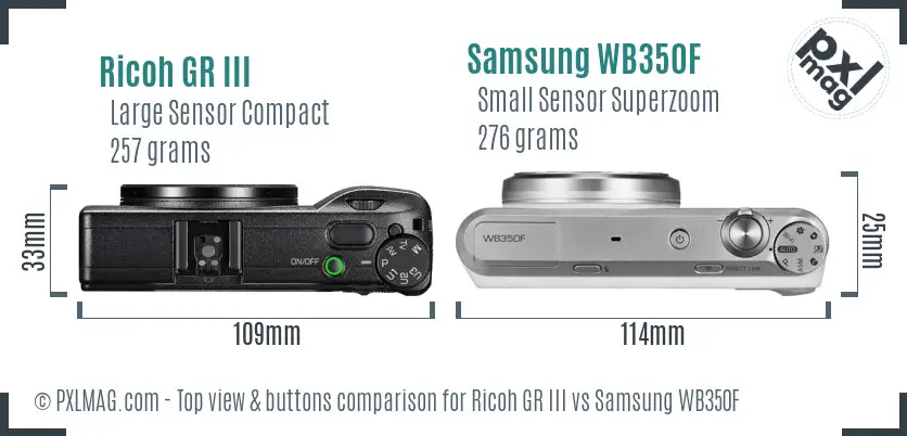 Ricoh GR III vs Samsung WB350F top view buttons comparison