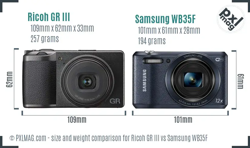 Ricoh GR III vs Samsung WB35F size comparison