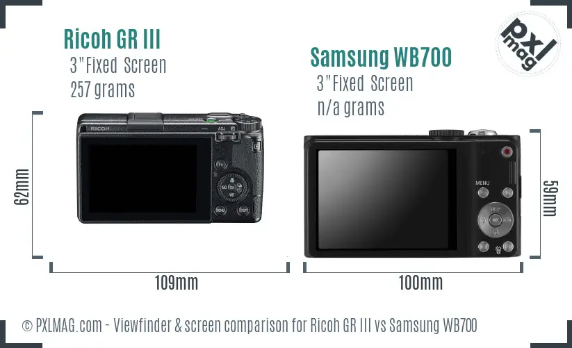 Ricoh GR III vs Samsung WB700 Screen and Viewfinder comparison