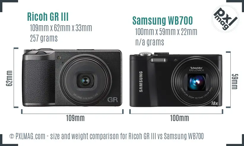 Ricoh GR III vs Samsung WB700 size comparison