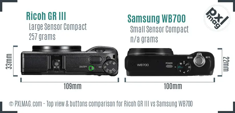 Ricoh GR III vs Samsung WB700 top view buttons comparison