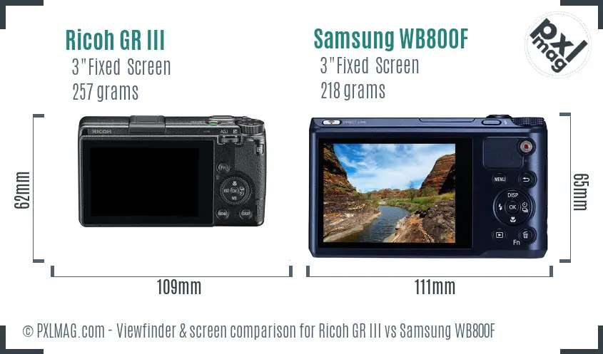 Ricoh GR III vs Samsung WB800F Screen and Viewfinder comparison