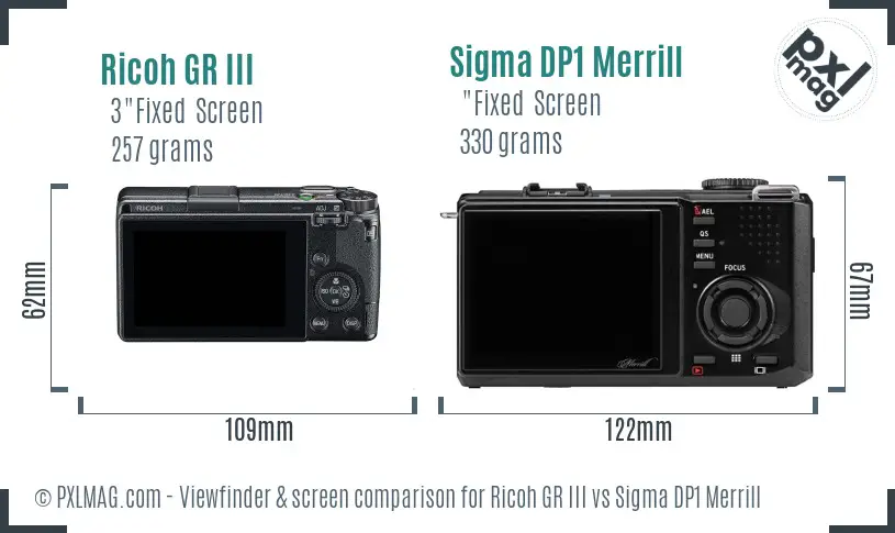 Ricoh GR III vs Sigma DP1 Merrill Screen and Viewfinder comparison