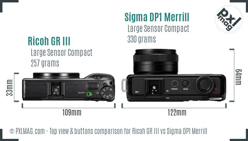Ricoh GR III vs Sigma DP1 Merrill top view buttons comparison