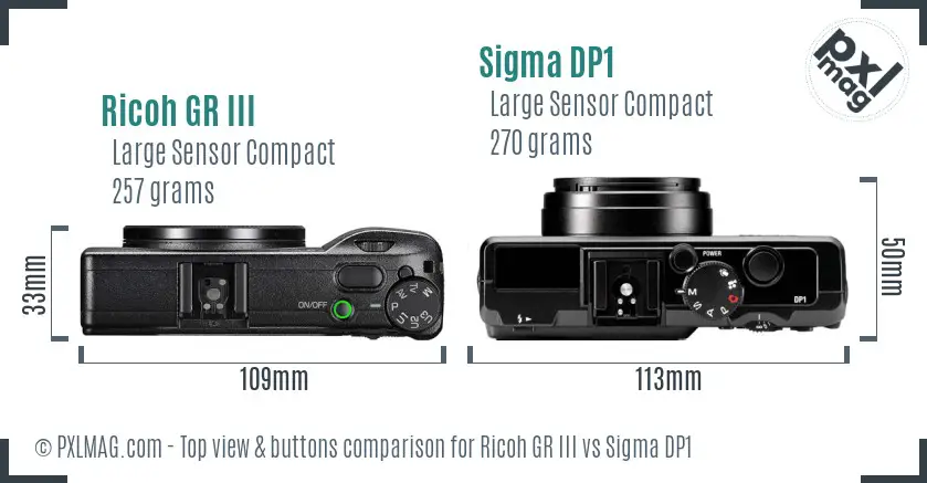 Ricoh GR III vs Sigma DP1 top view buttons comparison