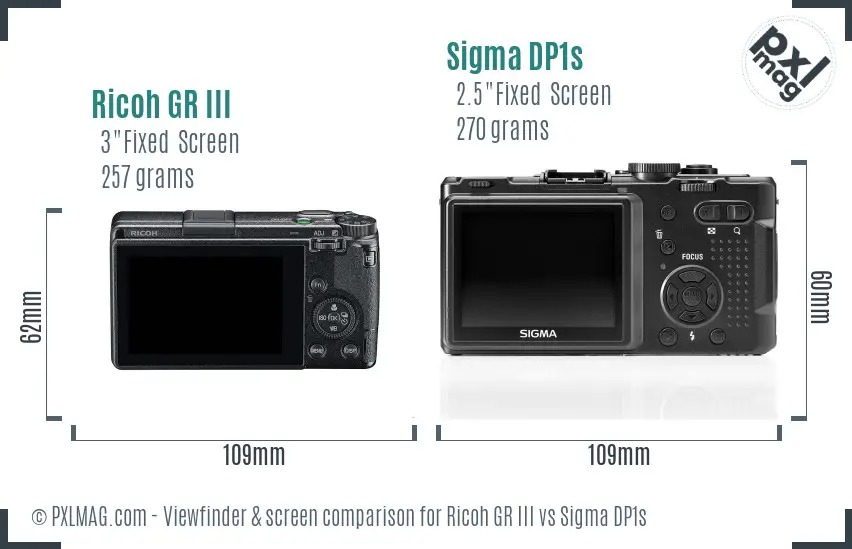 Ricoh GR III vs Sigma DP1s Screen and Viewfinder comparison