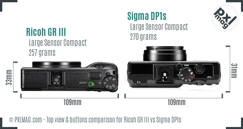 Ricoh GR III vs Sigma DP1s top view buttons comparison
