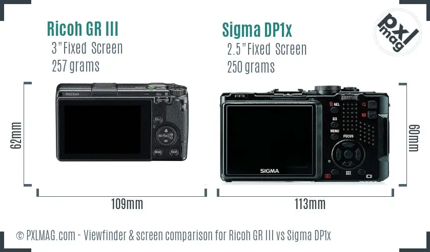 Ricoh GR III vs Sigma DP1x Screen and Viewfinder comparison