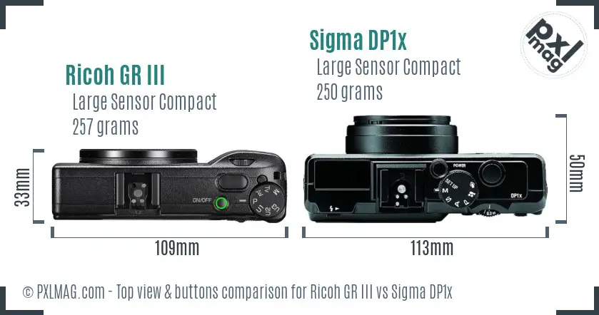 Ricoh GR III vs Sigma DP1x top view buttons comparison