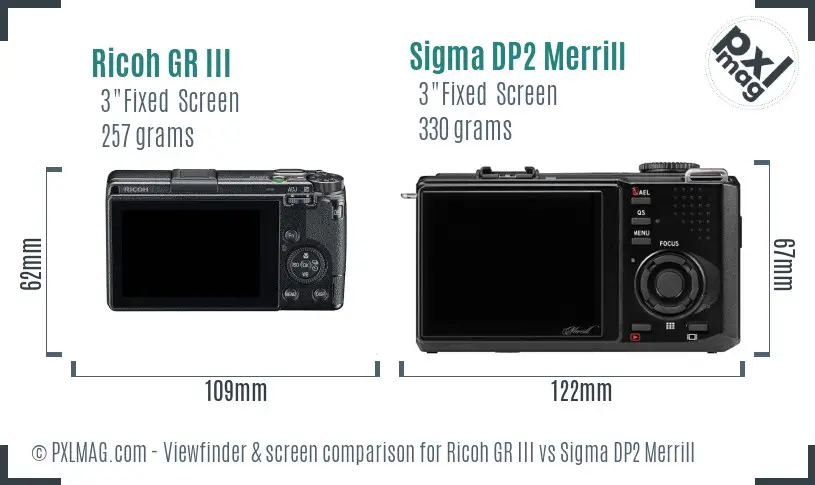 Ricoh GR III vs Sigma DP2 Merrill Screen and Viewfinder comparison