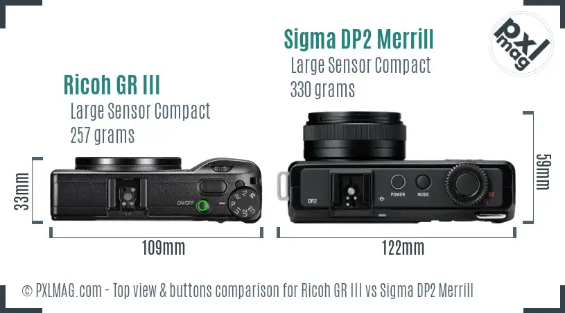 Ricoh GR III vs Sigma DP2 Merrill top view buttons comparison