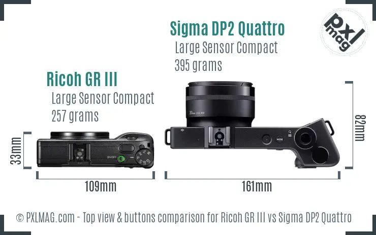 Ricoh GR III vs Sigma DP2 Quattro top view buttons comparison