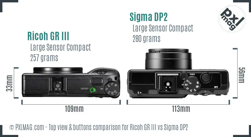 Ricoh GR III vs Sigma DP2 top view buttons comparison