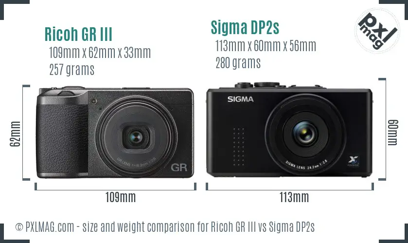 Ricoh GR III vs Sigma DP2s size comparison