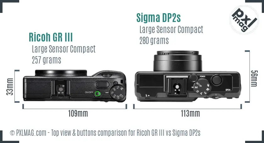 Ricoh GR III vs Sigma DP2s top view buttons comparison