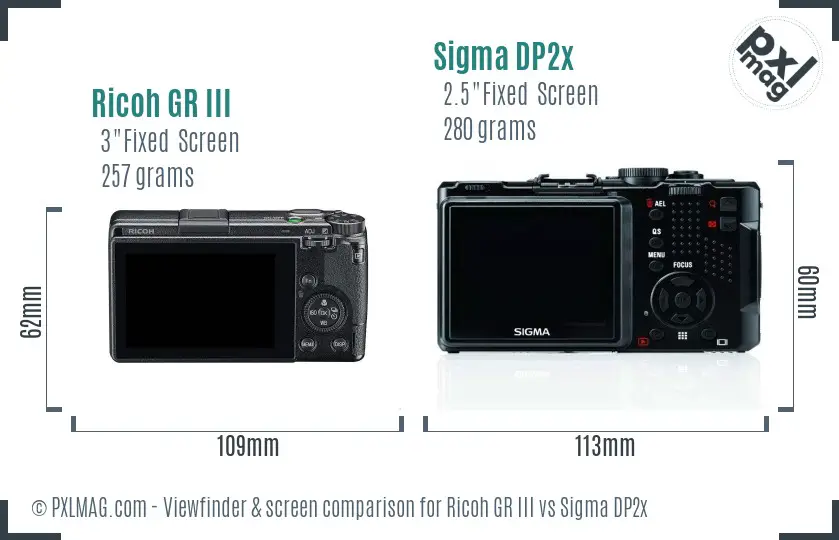 Ricoh GR III vs Sigma DP2x Screen and Viewfinder comparison
