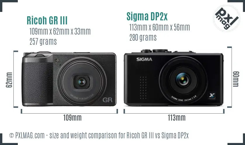 Ricoh GR III vs Sigma DP2x size comparison