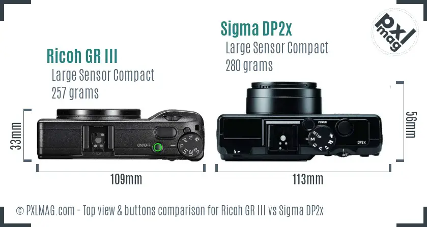 Ricoh GR III vs Sigma DP2x top view buttons comparison